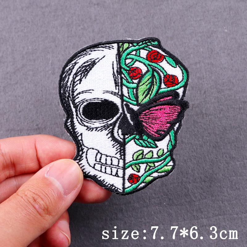 Punk Skull Embroidered Patches For Clothing Hip Hop Patch Iron On Patches For Clothes Grim Reaper Embroidery Patch Stripe Badges