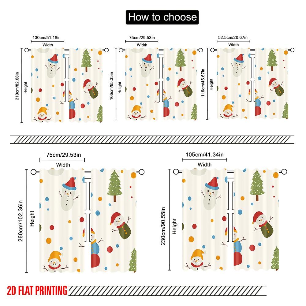 2pcs,2D Plane Printing Curtains Digital Printed Cute Snowman Christmas Tree_b (2) Versatile Polyester Fabric (without Rod)