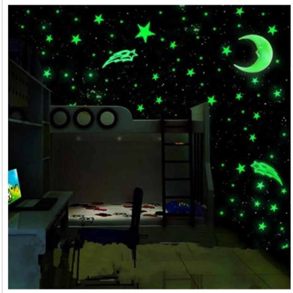 100 szt. Świecące naklejki ścienne Świecące w ciemności naklejki z gwiazdami dla dzieci, do pokoju dziecięcego, kolorowe fluorescencyjne naklejki dekoracyjne do domu, pokoju