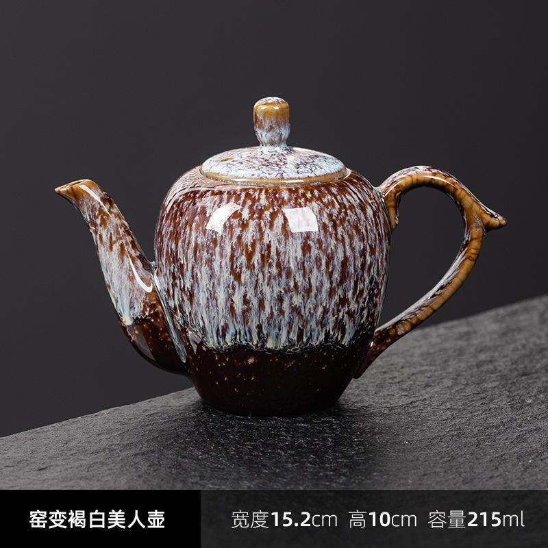 New Kiln Change Tenmoku Glaze Teapot Retro Tea Brewing Beauty Point Large Dragon Handle Teapot Jian Zhan Tea Brewer