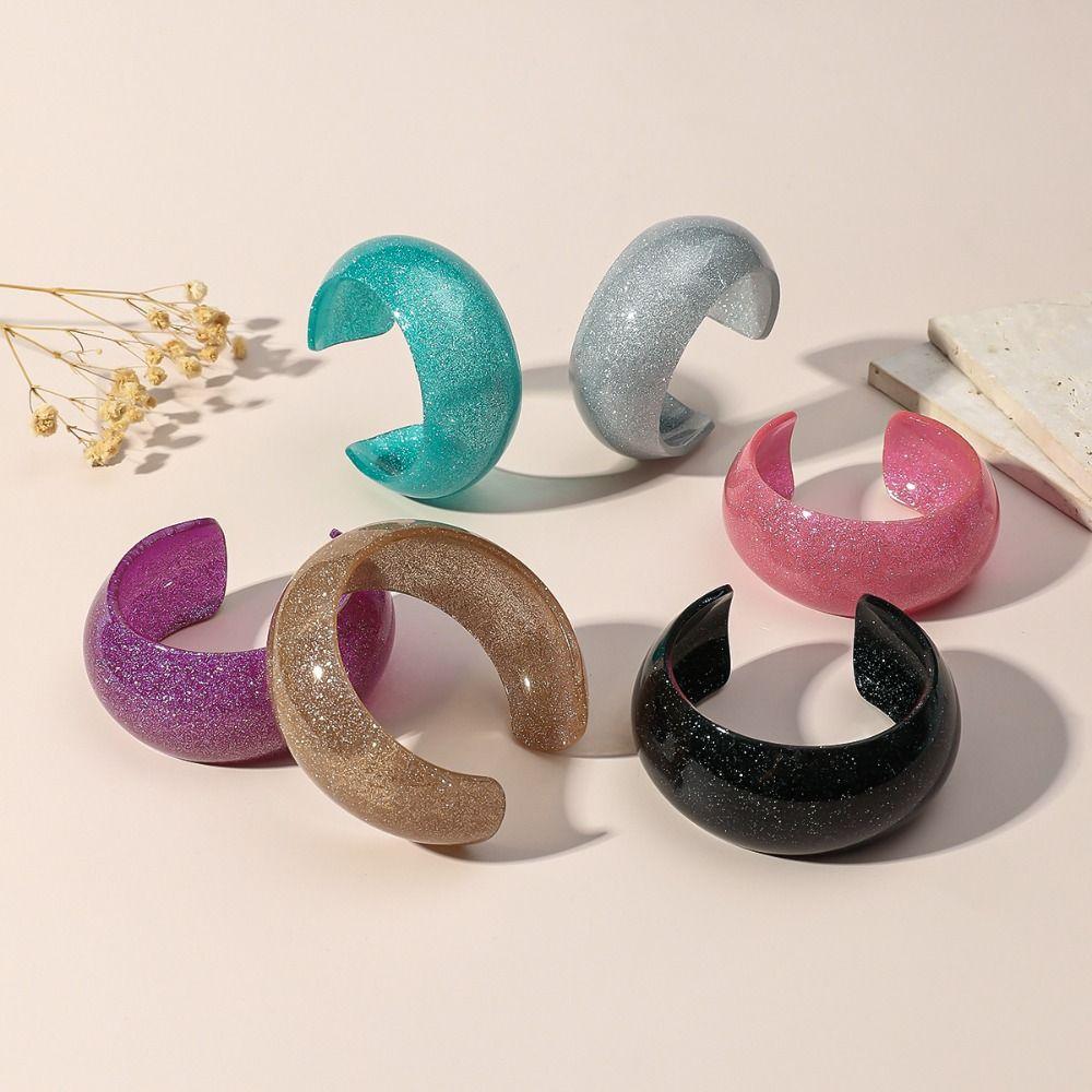 Retro Jelly Color Wide Bracelet Minority Design Geometric Irregular Bangle  Daily