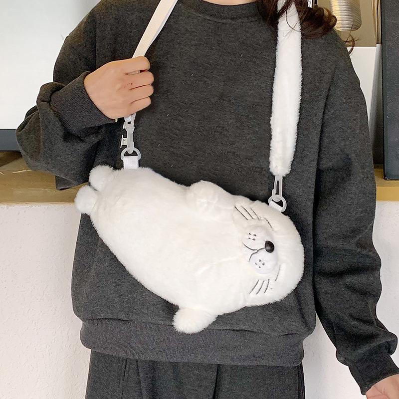 Adorable Seal Plush Handbag Portable Autumn Winter New Cute Seal Fur Bag Ladies Handbag Soft Women Girls Pouch Bag