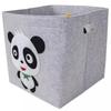 Gray Felt Fabric Storage Box with Cartoon Animals for Kids Rooms