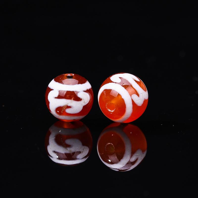 Tibetan Agate Honghong Meat Round Swastika Dzi Beads, Antiqued Weathered Texture for DIY Bracelets & Necklaces