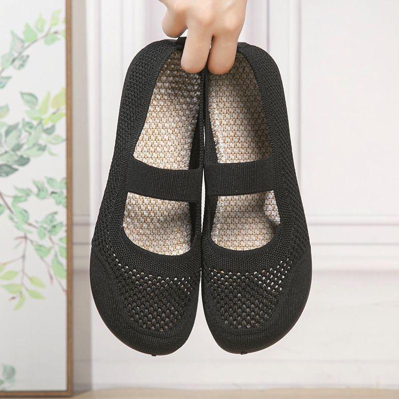 Summer New Cloth Shoes Breathable Mesh Soft Sole Walking Casual Shoes Flying Woven Shoes Comfortable Single Shoes