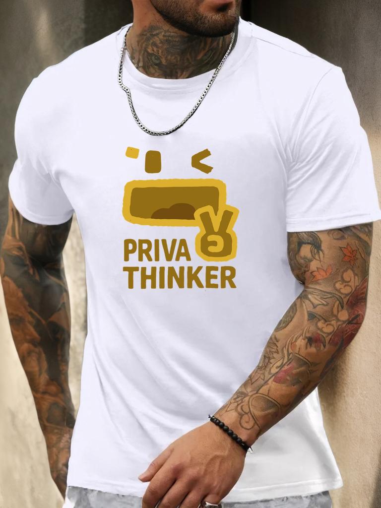 Kurzarm T-Shirt PRIVA THINKER Herren 100% Baumwolle Muster Gedrucktes Hemd Sommer Rundhals Atmungsaktiv Lässig Mode Cooles T-Shirt