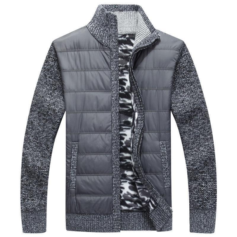 Winter Men's Warm Knitted Jacket with Plush and Thick Standing Collar Men's Loose Size Padded Cardigan