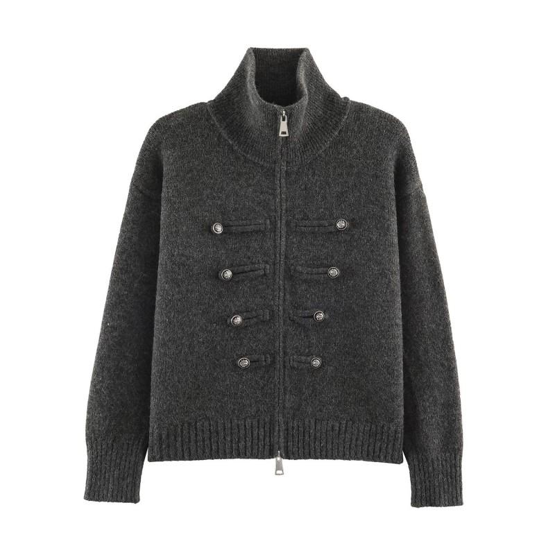 Womens Vintage Napoleon Style Knit Double-Breasted Cardigan Fashion