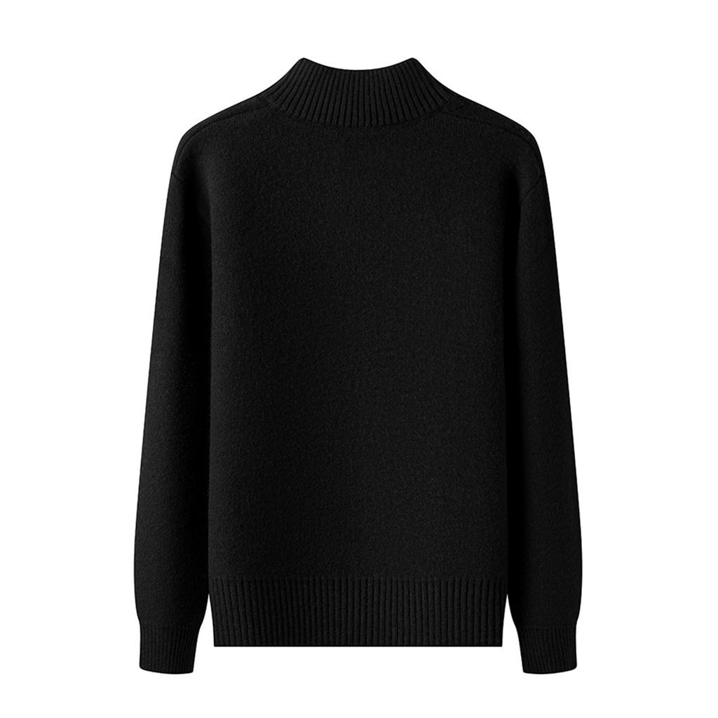 Men's Solid-color Double-zipper Cardigan Sweater Jacket, Unisex Stand-up Collar Knitted Sweater Top