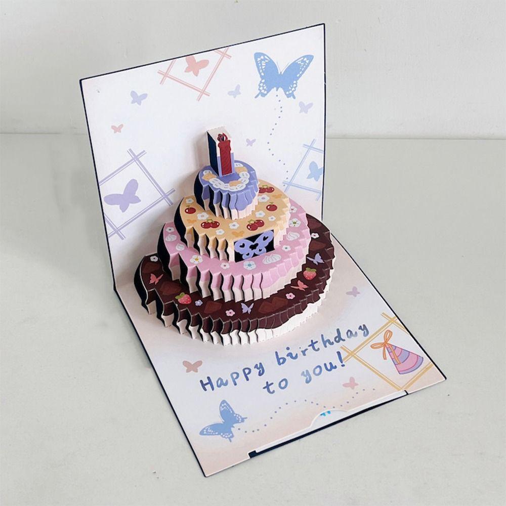 Creative Folding 3D Birthday Card with Envelope Postcard Happy Birthday Card Handmade Surprise Gift Card Party Supplies