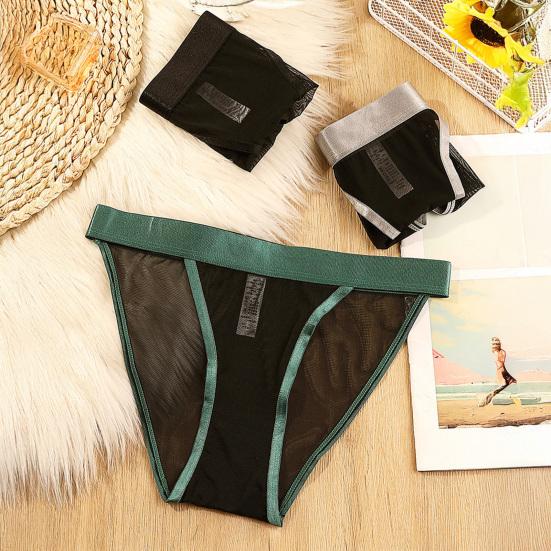 Women Sexy Briefs Low-rise Elastic Waistband Seamless Mesh Yarn Underwear Solid Color Lightweight Panties