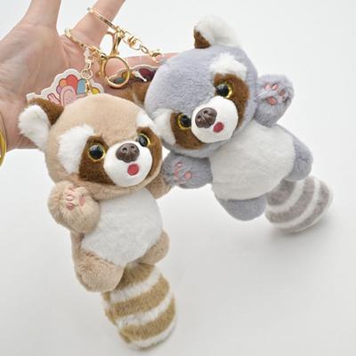 Raccoon Keychain 3D Eyes Lovely Long Tail Raccoon Doll Plushies Ornament Soft Stuffed Animal Doll for Key Ring Pendant Backpack Decoration Girls Gift