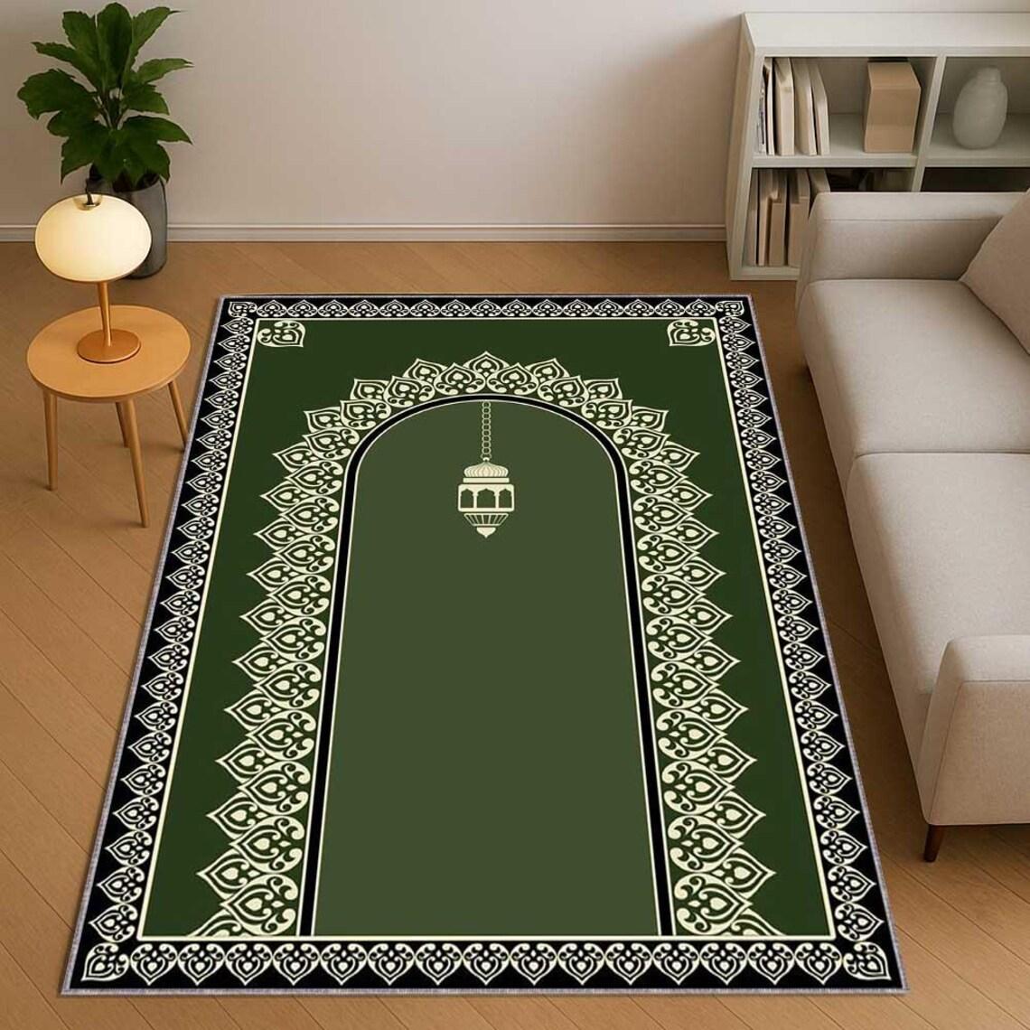 

3D Muslim Prayer Rug Non-slip Islamic Janamaz Sajadah Blue Mosque Arch Carpet Ramadan Eid Gift Kids Bedroom Soft Floor Mat 50cm x 80cm