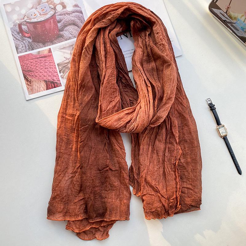 Women's Vintage Japanese Tie-Dye Cotton Linen Silk Scarf - Versatile, Lightweight, and Elegant for Spring and Autumn