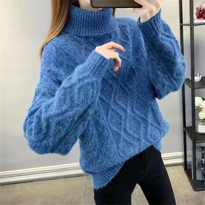 Geometric Twist Medium and Long Butt-covering Sweater Women's Autumn and Winter Retro Warm Turtleneck Sweater Women's Loose and Lazy Versatile