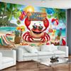 Fun Summer Beach Birthday Tapestry, Smiling Crab with Sunglasses and Beach Party Elements, Playful Kids' Wall Art