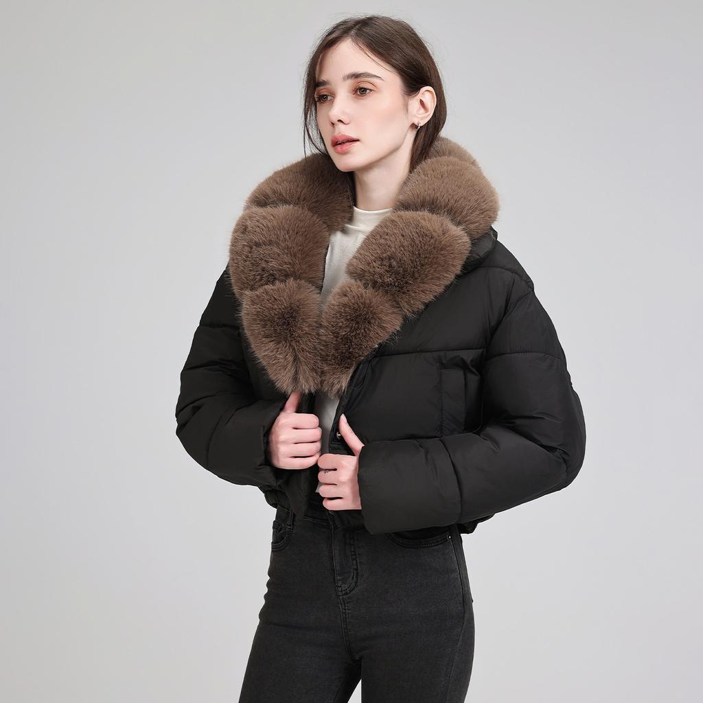 Maillard style big fur collar short cotton-padded clothes women's winter thickened warm waist cotton-padded jacket winter cotton-padded clothes