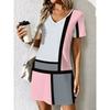 Ladies Summer V-Neck Short Sleeve Casual Dress Fashion Colorful Geometric Print Dress Elegant Women's Clothing