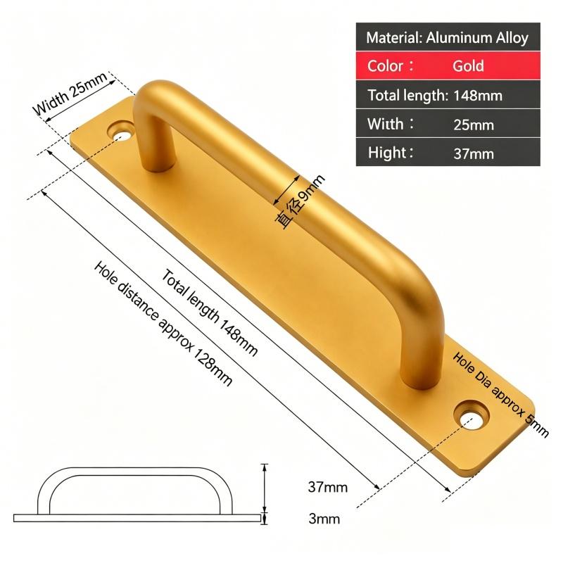 Black/Silver/Gold Barn Door Handles,Sliding Door Handle,Cabinet Handle,Door Pull Handle,Aluminum Alloy Door Push Pull with Plate