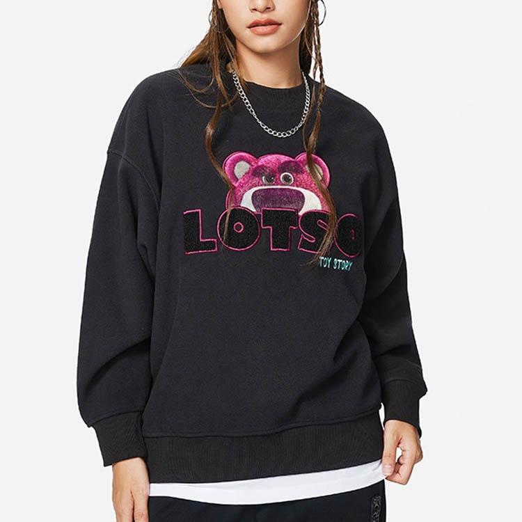 Li Ning X Disney Toy Story Strawberry Bear Series Cartoon Print Fleece Loose Pullover Sweatshirt Women Sweatshirt Black AWDR758-3