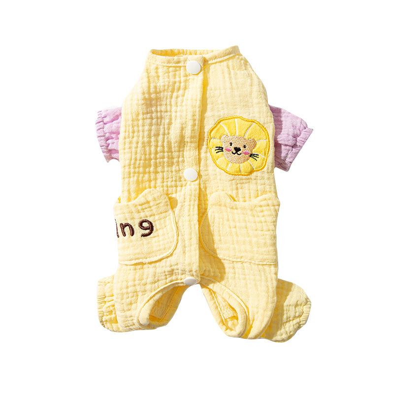 Double Cotton Soft Yarn Dog Teddy Bear Spring and Summer Thin Breathable Four-legged Belly Coat Puppy Kitten Pet Clothes