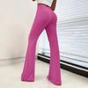 Women Flared Pants Elastic High Waist Solid Color Long Pants Ribbed Texture Yoga Running Cycling Trousers