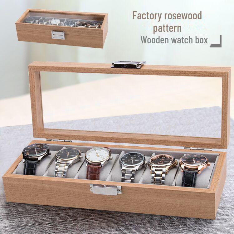 Boîte de Rangement pour Montres 6 Chiffres Style Chinois en Bambou et Bois Écologique avec Motif Palissandre