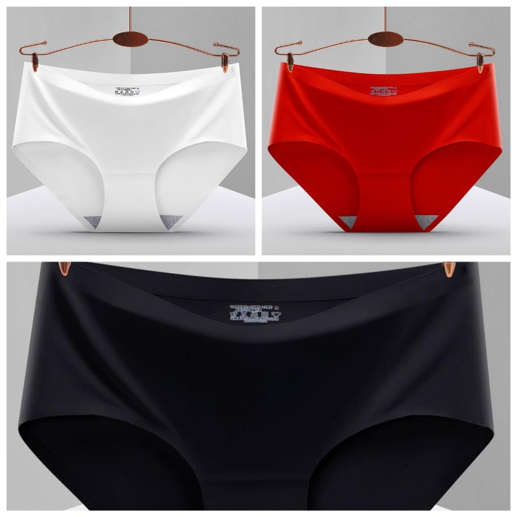 3PCS Traceless ice silk underwear women's breathable sexy mid-waist solid color girl briefs large size