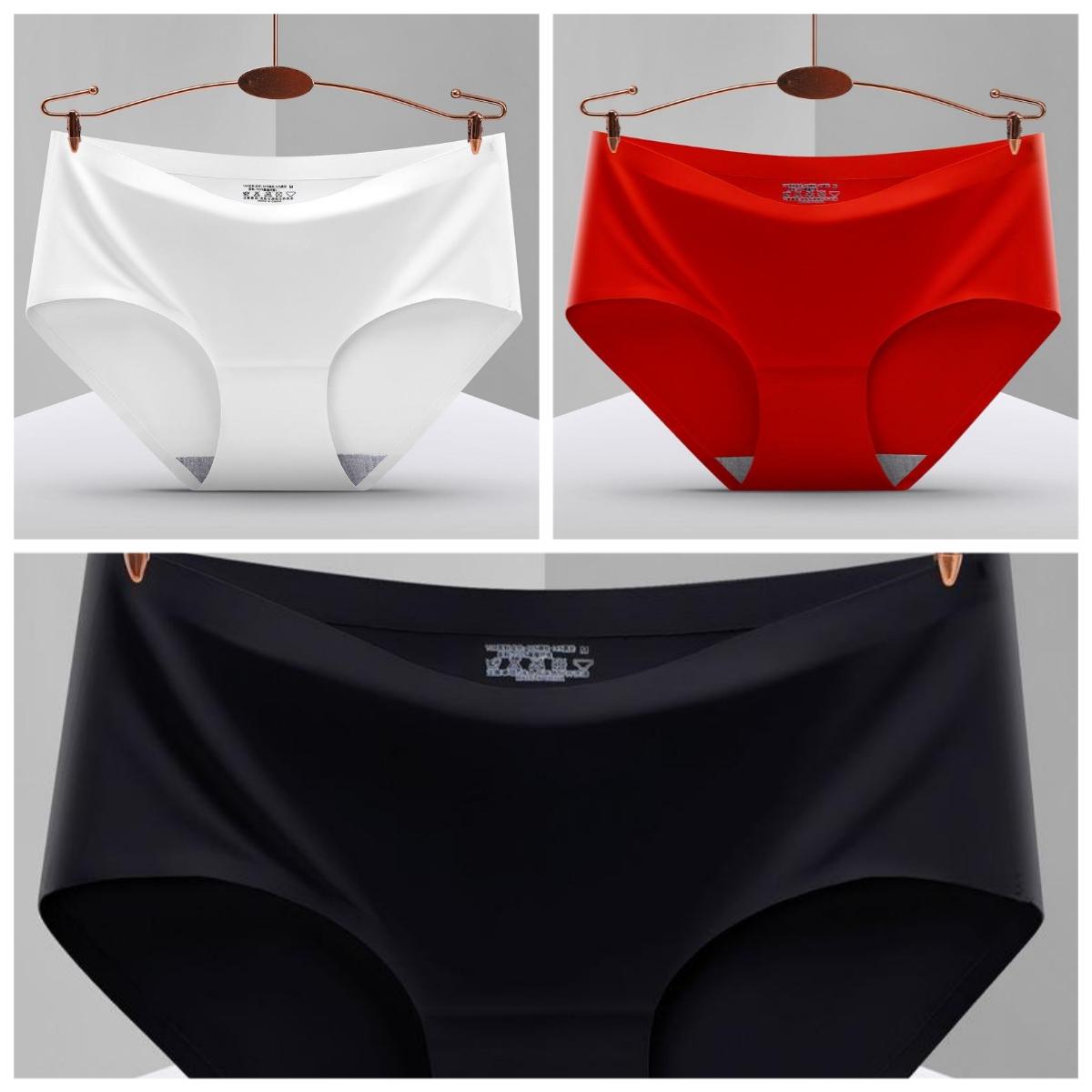 

3 шт. бесшовное ледяное шелковое нижнее белье женское дышащее сексуальное со средней посадкой однотонное трусики для девочек большого размера M