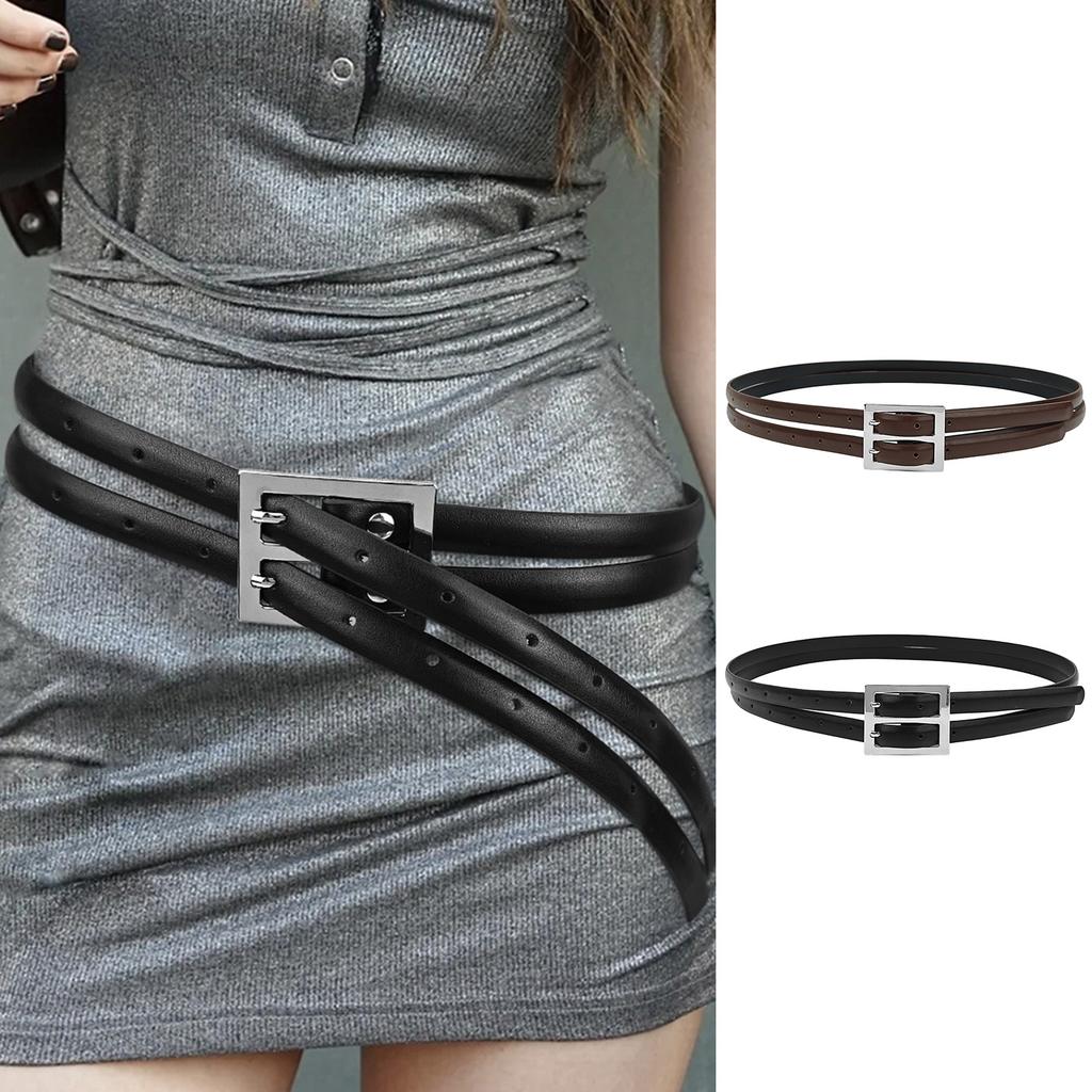 Black Double Buckle Belt Adjustable Elastic Waist Belt Casual Women Waistband for Office or Casual Wear