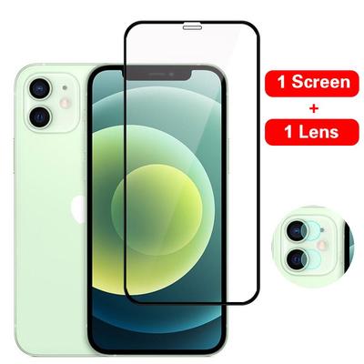 2 In 1 Full Cover Tempered Glass For iPhone 11 12 13 14 15 Mini 16 Pro Max X XR XS XS Max SE 2020 6 6s 7 8 Plus HD Camera Lens Screen Protector