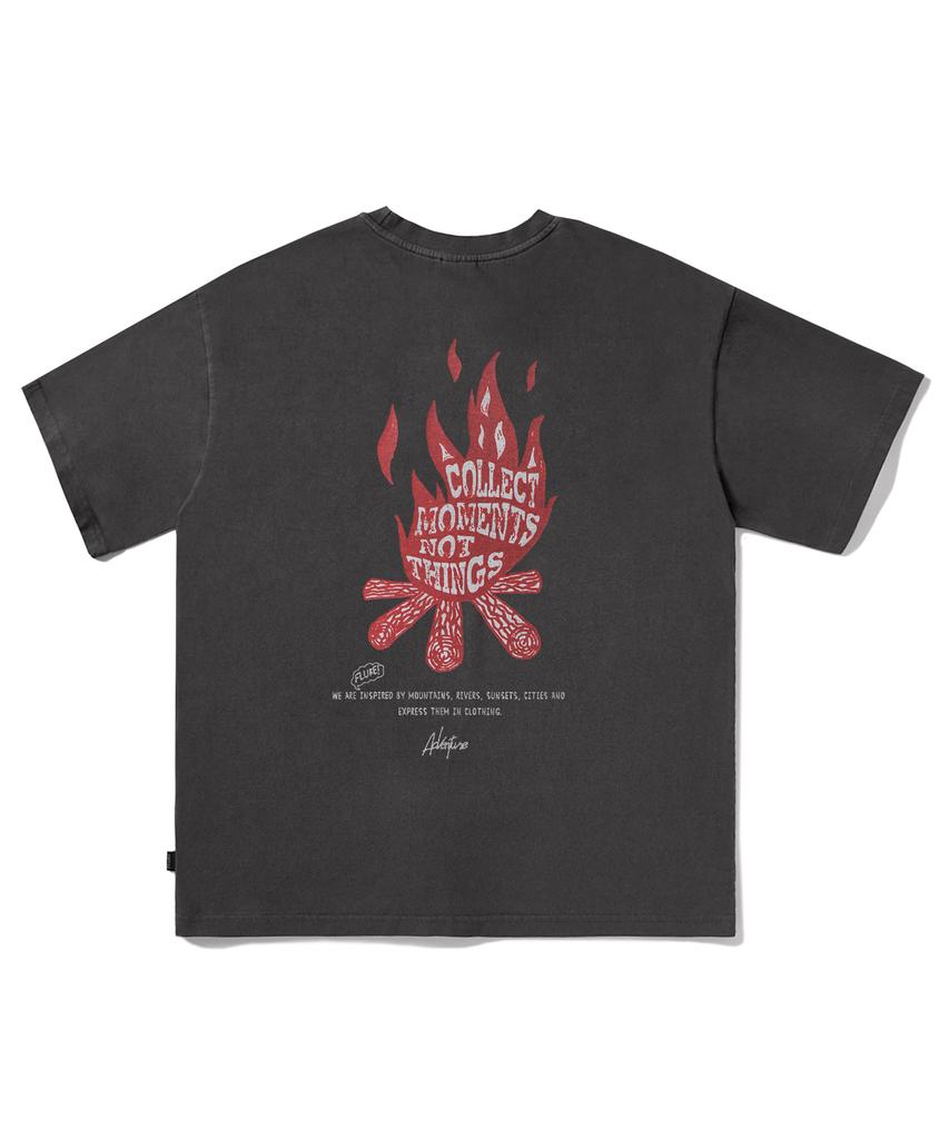 Peullukeu Camp Message Pigment Short Sleeve T-Shirt Dark Gray Fst737