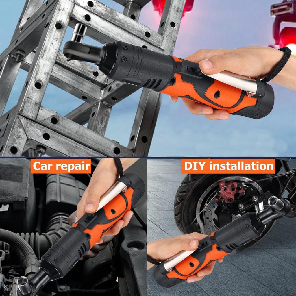60NM 18V Electric Wrench Kit 3/8 Cordless Ratchet Wrench Rechargeable Scaffolding Torque Ratchet with LED Working Light
