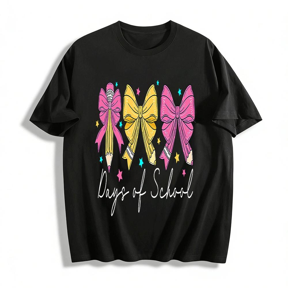 100 Days of School Coquette Pencil Bow Graphic Tee for Girls Pure cotton T-shirt XXS