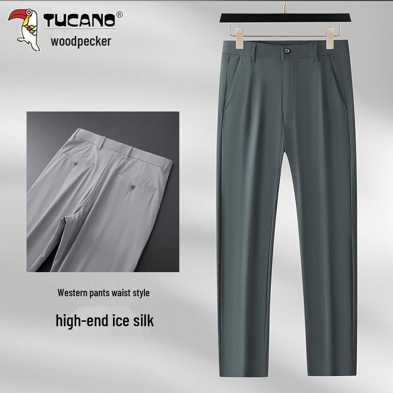 Woodpecker Men s Milk Silk Elastic Business Casual Pants - Spring/Autumn 30 Waist 23 inches