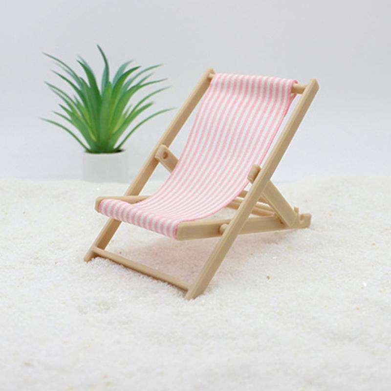 1ks Venkovní polohovací křeslo Miniaturní předměty pro domeček pro panenky Dřevěný model plážového křesla Pro dívku Mini nábytek Scéna DIY doplňky