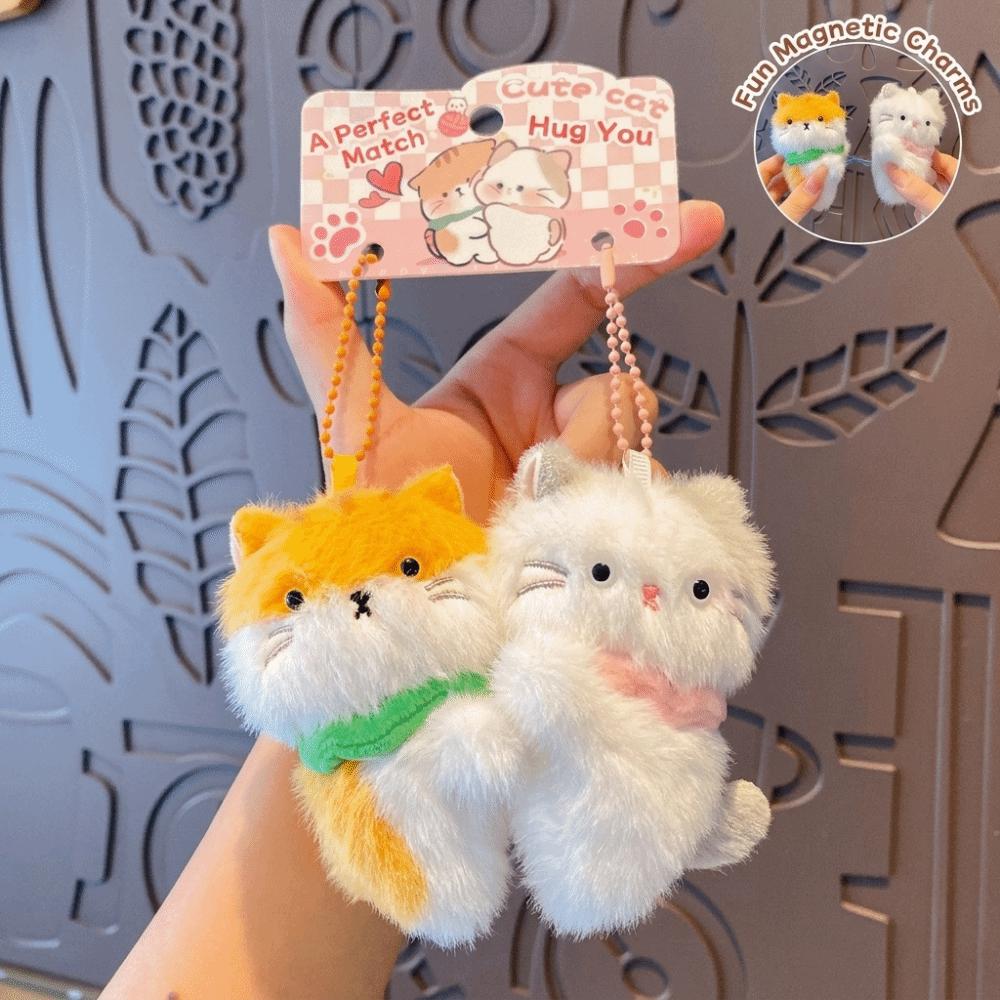 2PCS Magnetic Snap Cat Plush Keychain Soft Plush Plush Pendant Accessory Purse Decor