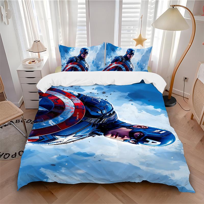 3Pcs Captain America Shield Sky Bedding Set Soft Fabric Duvet Cover Pillowcases Home Xmas Halloween Gift 1 Duvet Cover 2 Pillowcase S1180