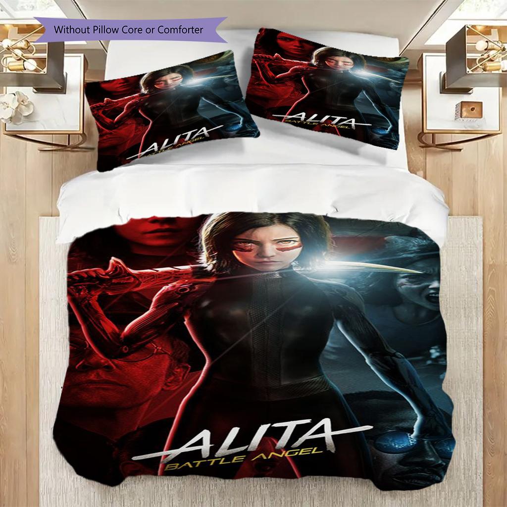 Alita Battle Angel Futuristic Warrior Three-piece set (1 * duvet cover + 2 * pillowcase, without core) 2D Flat Soft and comfortable