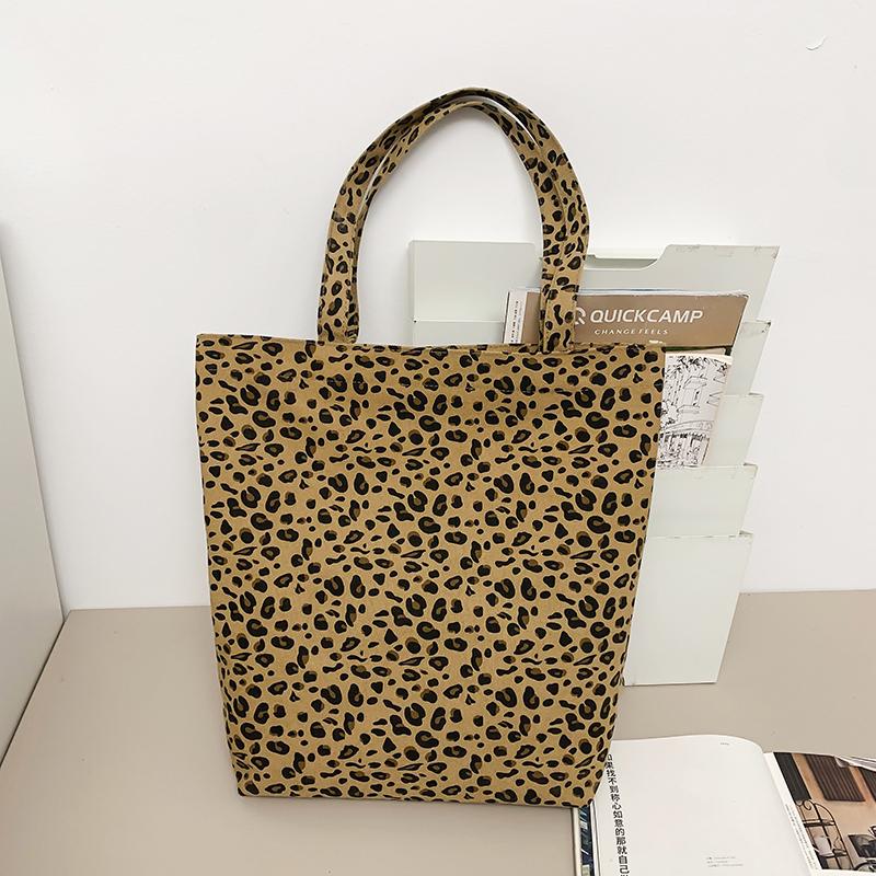 Leopard Print Large Capacity Tote Bag Women's Shoulder Bag Student Class Canvas Bag