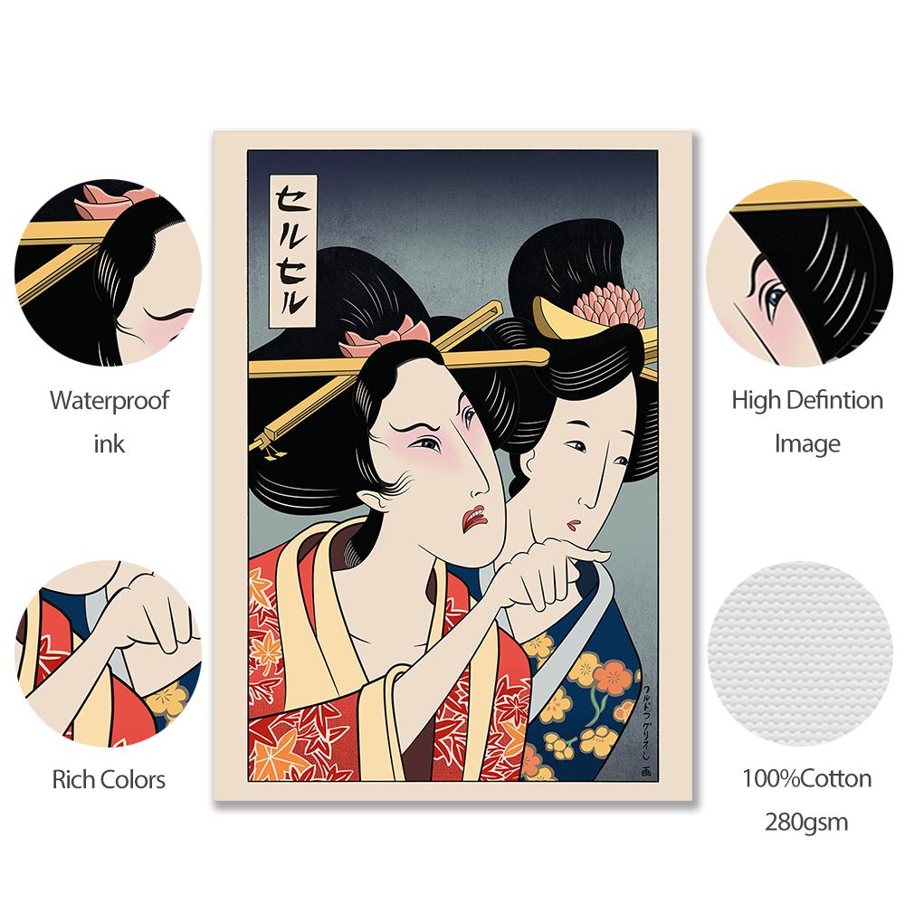 Japoński plakat w stylu Ukiyoe Kobieta krzycząca na kota Malowanie na płótnie Sztuka ścienna w stylu vintage Farmhouse Obraz Wystrój domu Bez ramki