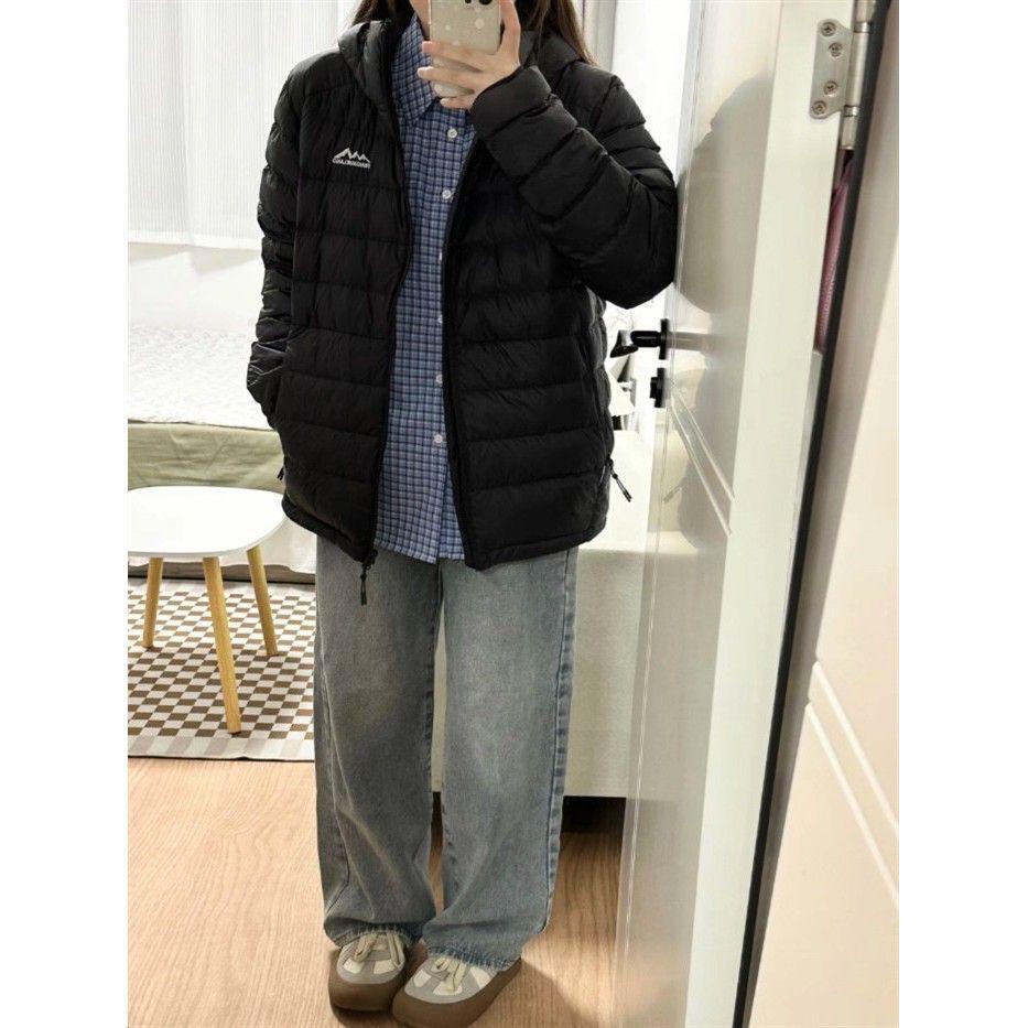 Women's Lightweight Ribbed Down Jacket - Short Hooded Style, Loose Fit, Korean Casual, Warm for Autumn & Winter