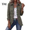 Umlegekragen Jacken Damen Böhmische Blumenjacke, Gerüschter Offener Mantel, Jacke Schlanke Passform Lässig Langarm Oberbekleidung für den Herbst
