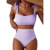 Women Two-piece Halter Vest Swimwear Sexy Striped Ruffle High Waisted Bikinis Set Female Bathing Suit Tie Strap Beachwear