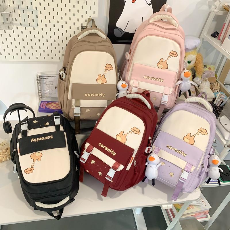 Student Grade 3-6 Schoolbag Women's Large Capacity Cartoon Backpack Campus Color Block Backpack