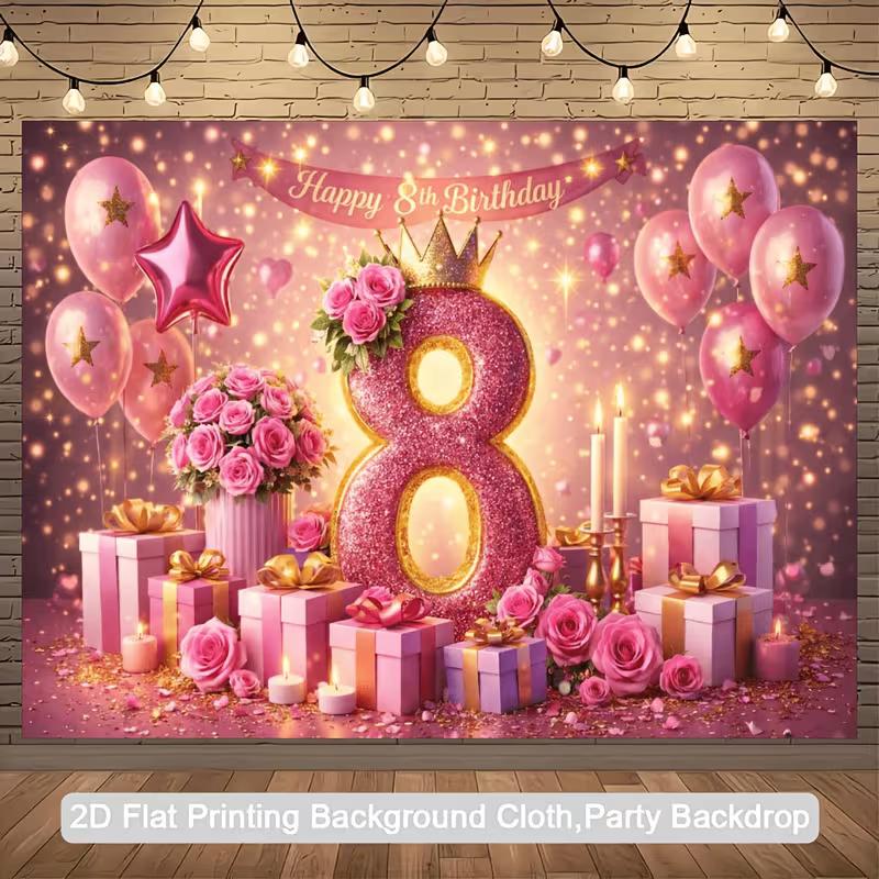 2D Pink Rose Gold 18th Birthday Backdrop, Happy 18th Birthday Photo Background with Diamond & Bow 47.2x31.5inch/120*80cm