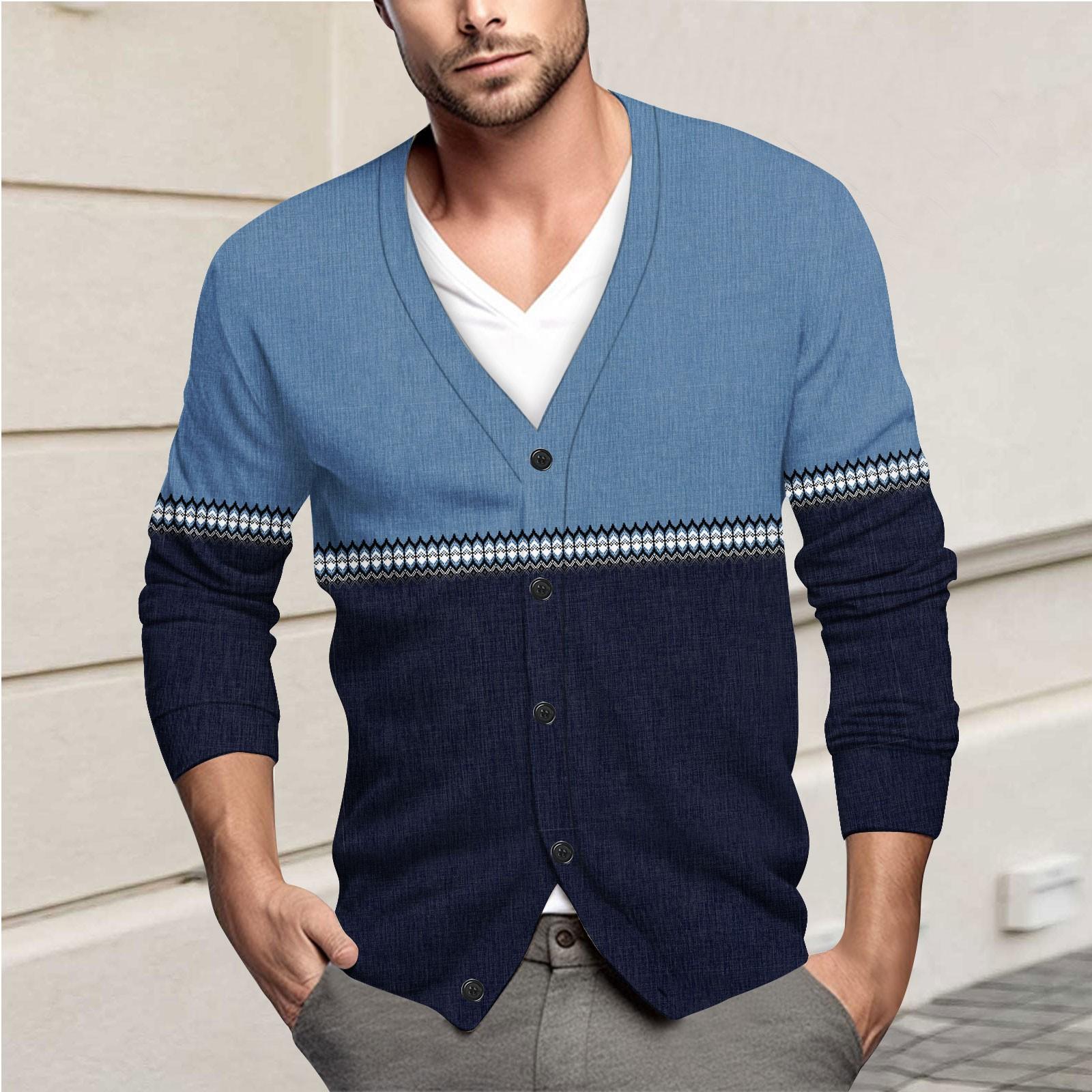 

Мужская повседневная однобортная модная куртка-кардиган с длинными рукавами на пуговицах XL небесно-голубой