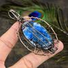 Blue Dendritic Gemstone Copper Wire Wrap Jewelry Pendant 3.39"