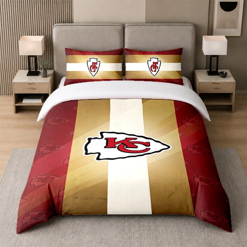 3Pcs Bedding SetKansas City Chiefs Soft Bed Sheet and Two Pillowcases Home Bedroom Decor