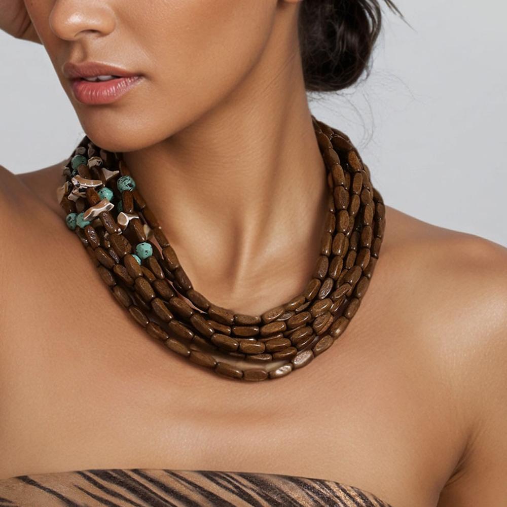 Collana in Perline di Legno Stile Bohemien per Donna Ragazza Gioielli per Matrimonio Festa